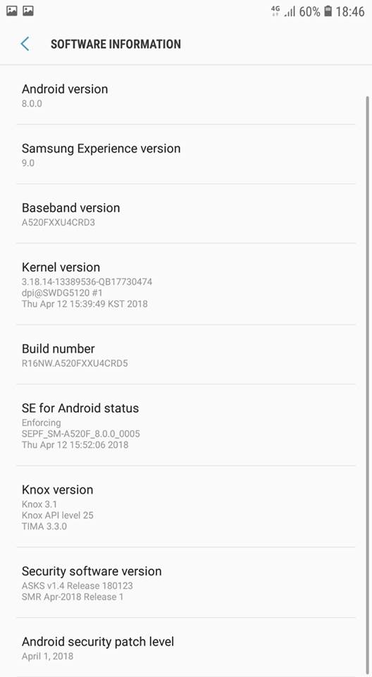 Screenshots from Samsung Oreo