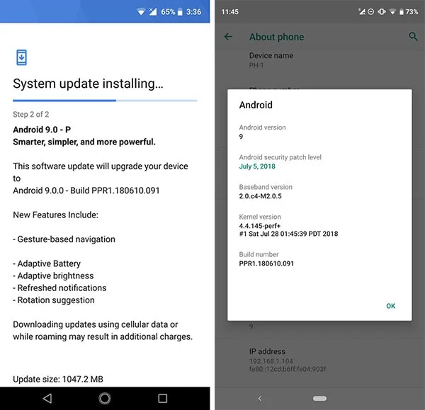Essential Phone Android Pie Update Screenshot