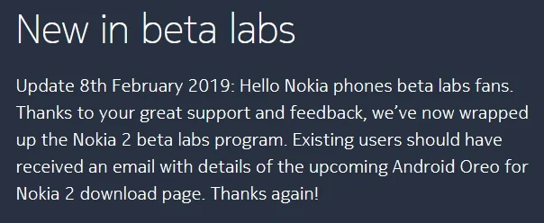 Nokia 2 Oreo Beta Labs