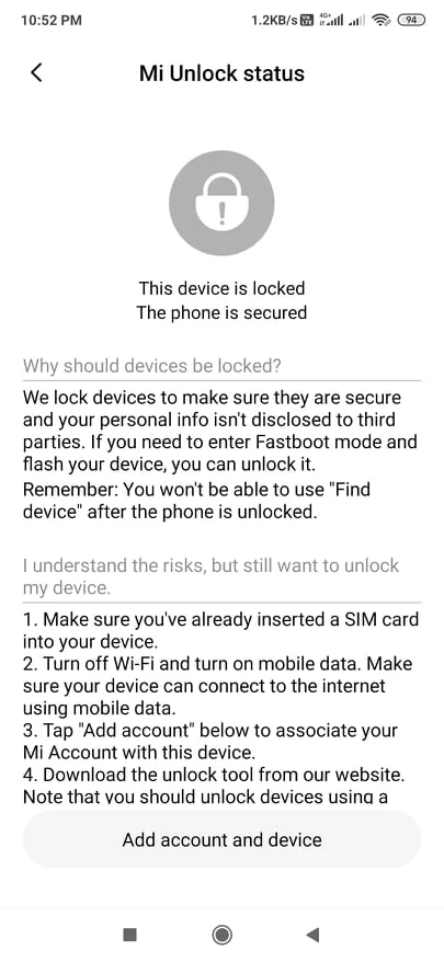 Unlock Mi device