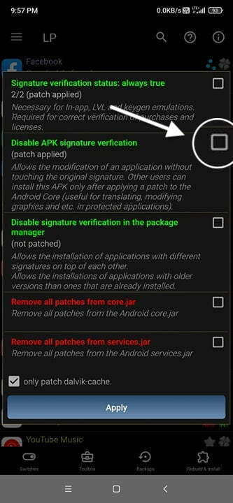 Disable APK signature verification using Lucky Patcher
