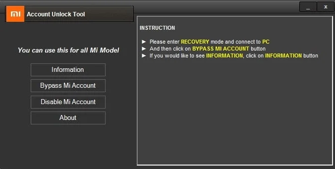 Mi account unlock tool
